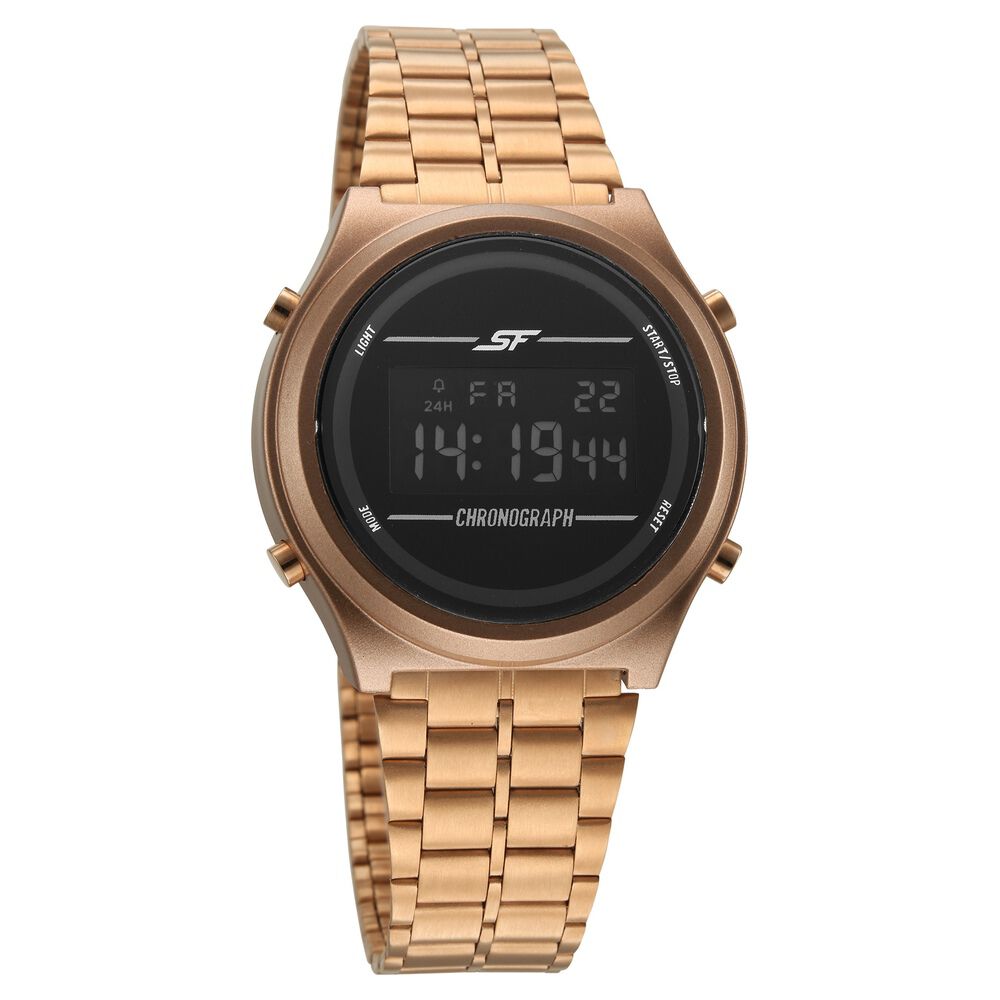 Buy Online SF CirQle Digital Black Dial Golden Stainless Steel